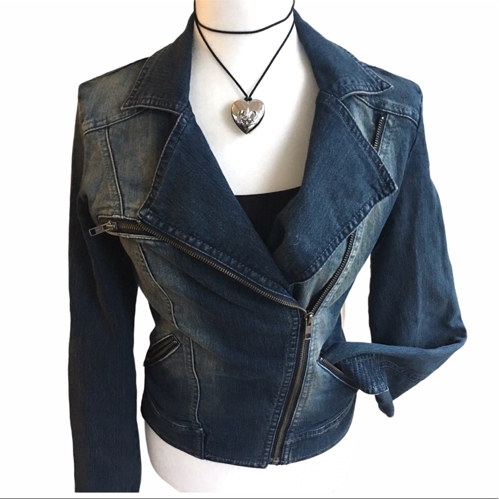 FITTED DENIM MOTORCYCLE JACKET